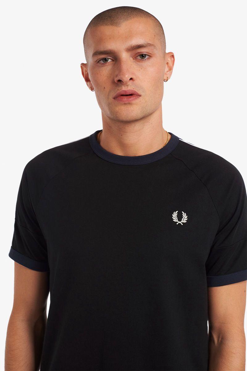 Black Fred Perry Panelled Taped Men's T Shirts | PH 1737XYUF